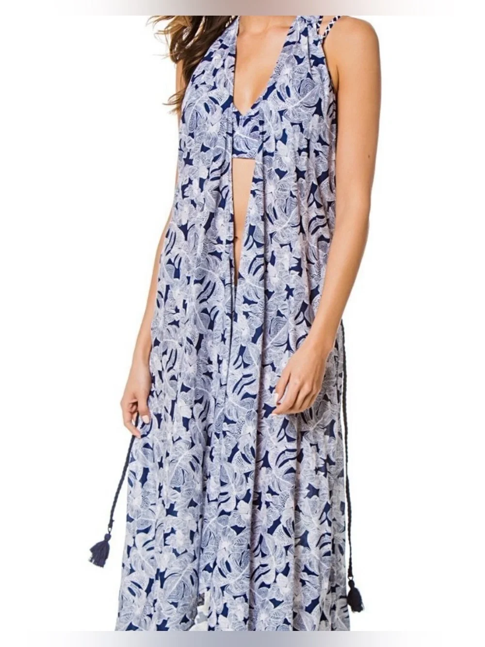 Helen Jon Isla Sol Beach Wrap Kimono Dress Swim Floral Crochet Resort Wear M/L